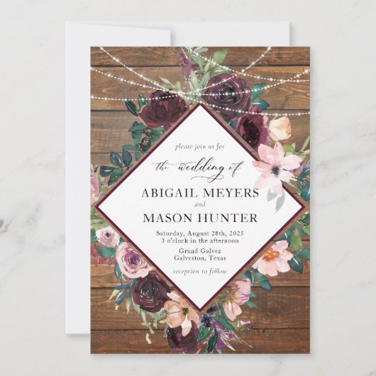 Invitation Mariage floral rustique Bourgogne (Devant)