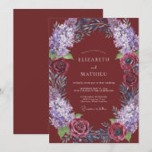Invitation Mariage Floral Rustique Bourgogne (Devant / Derrière)