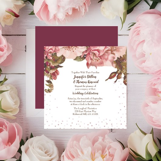 Invitation Mariage Floral Rustique Bourgogne