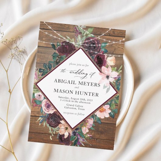 Invitation Mariage floral rustique Bourgogne