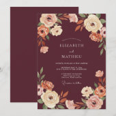 Invitation Mariage Floral Rustique Bourguignon (Devant / Derrière)