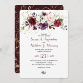 Invitation Mariage Floral Rustique Burgundy en or (Devant / Derrière)