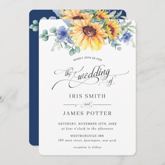 Invitation Mariage Floral Rustique Chic Sunflower (Devant / Derrière)