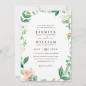 Invitation Mariage Floral Rustique Code QR Pêche et Verdure (Devant)