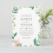 Invitation Mariage Floral Rustique Code QR Pêche et Verdure (Debout devant)