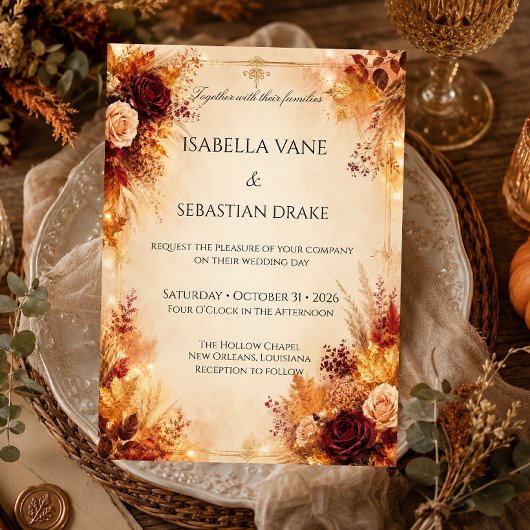 Invitation Mariage Floral Rustique d'Automne