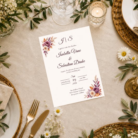Invitation Mariage Floral Rustique d'Automne