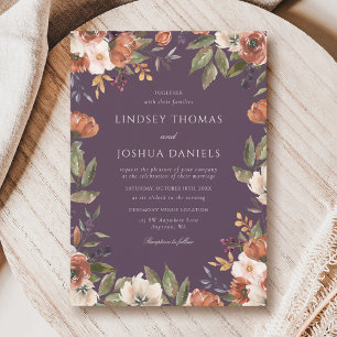 Invitation Mariage Floral Rustique d'Automne Violet