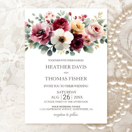 Invitation Mariage floral rustique de Bourgogne