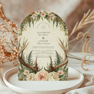 Invitation Mariage Floral Rustique de la Forêt avec Bois de C
