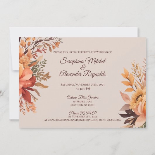 Invitation Mariage floral rustique de l'automne (Dos)