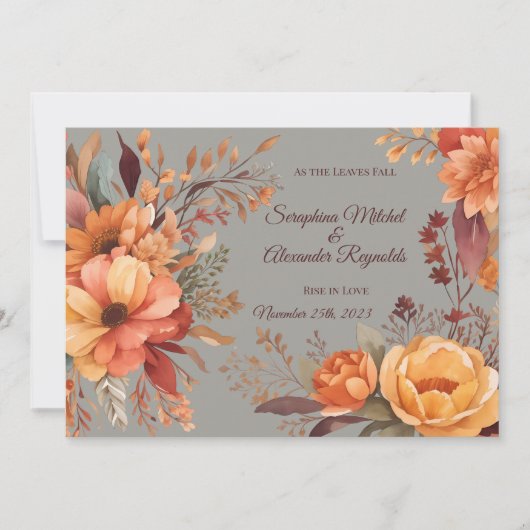 Invitation Mariage floral rustique de l'automne (Devant)