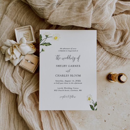 Invitation Mariage floral rustique de marguerite blanche