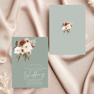 Invitation Mariage floral rustique de Pêche verte de Sage