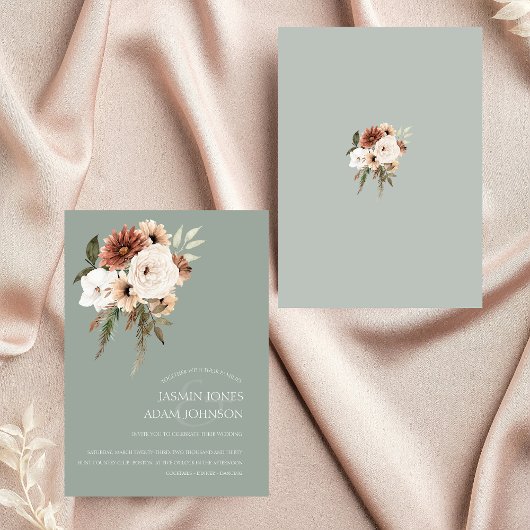 Invitation Mariage floral rustique de Pêche verte de Sage