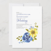 Invitation Mariage floral rustique de tournesol bleu marine (Devant)