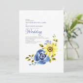 Invitation Mariage floral rustique de tournesol bleu marine (Debout devant)