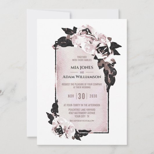 Invitation Mariage floral Rustique Dusty Rose (Devant)