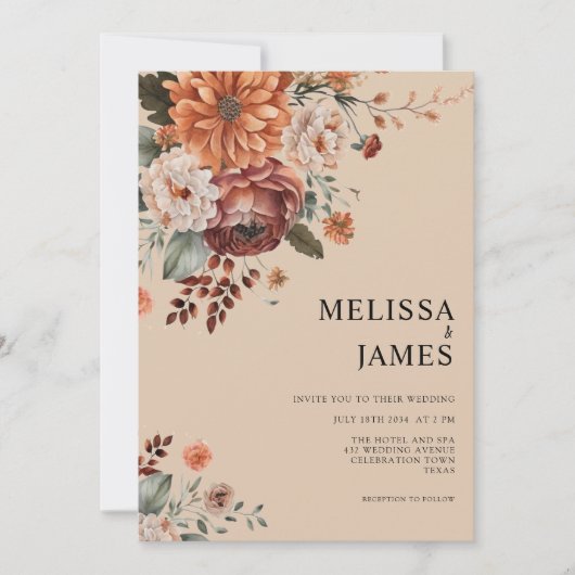 Invitation Mariage floral Rustique en terre cuite Boho (Devant)