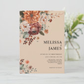 Invitation Mariage floral Rustique en terre cuite Boho (Debout devant)