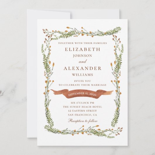 Invitation Mariage floral rustique. Fleurs de campagne. Botan (Devant)