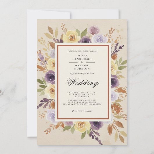 Invitation Mariage Floral Rustique Lavande (Devant)