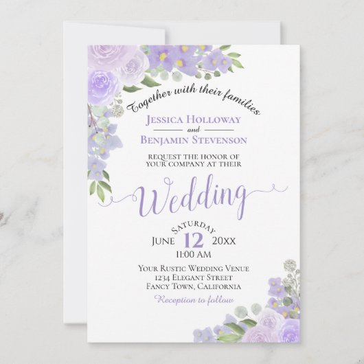 Invitation Mariage Floral Rustique Lavande violet (Devant)