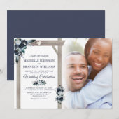 Invitation Mariage Floral Rustique Navy & Bleu Poussiéreux Ph (Devant / Derrière)
