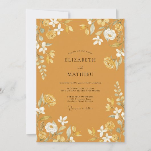 Invitation Mariage Floral Rustique Ocre (Devant)