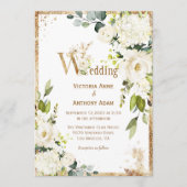 Invitation Mariage floral rustique or blanc (Devant)