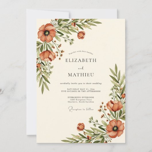 Invitation Mariage Floral Rustique Orange (Devant)