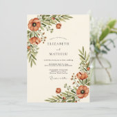 Invitation Mariage Floral Rustique Orange (Debout devant)