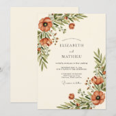 Invitation Mariage Floral Rustique Orange (Devant / Derrière)