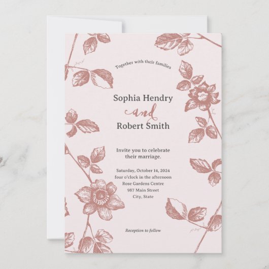 Invitation Mariage floral rustique rose blanc (Devant)