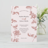 Invitation Mariage floral rustique rose blanc (Debout devant)
