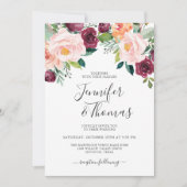 Invitation Mariage floral rustique rose et bourgogne (Devant)