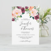 Invitation Mariage floral rustique rose et bourgogne (Debout devant)