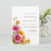 Invitation Mariage Floral Rustique Rose Orange (Debout devant)