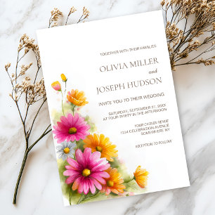Invitation Mariage Floral Rustique Rose Orange