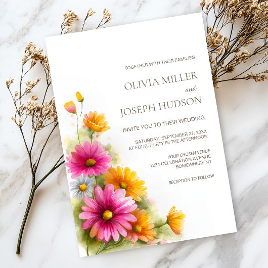 Invitation Mariage Floral Rustique Rose Orange