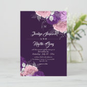 Invitation Mariage Floral Rustique Rose Violet & Argent (Debout devant)