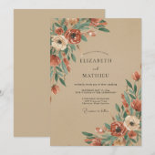 Invitation Mariage Floral Rustique Sienne (Devant / Derrière)