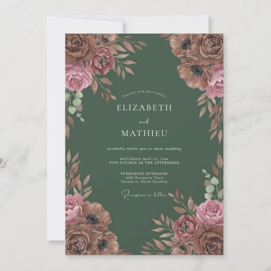 Invitation Mariage Floral Rustique Terracotta (Devant)