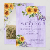 Invitation Mariage floral rustique tournesol (Devant / Derrière)