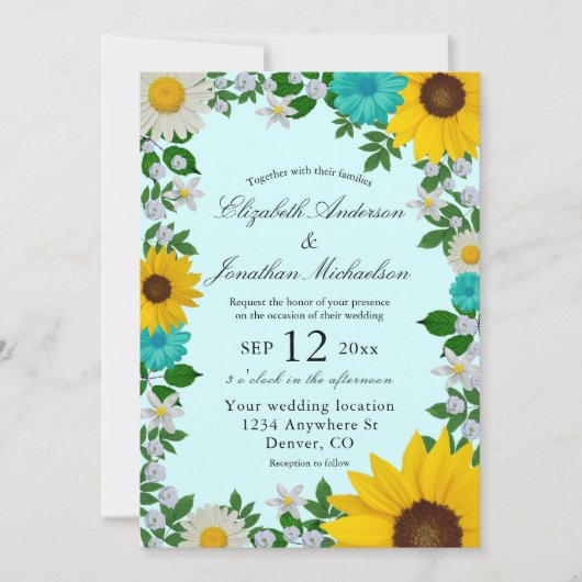Invitation Mariage floral rustique Tournesol Daisy (Devant)