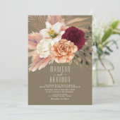 Invitation Mariage floral rustique vert olive et burgundy (Debout devant)