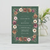 Invitation Mariage Floral Rustique Vert Profond (Debout devant)