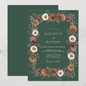 Invitation Mariage Floral Rustique Vert Profond (Devant / Derrière)