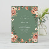 Invitation Mariage Floral Rustique Vert Sauge (Debout devant)