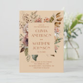 Invitation Mariage Floral Sable Pêche. Jardin Rustique d'Auto (Debout devant)